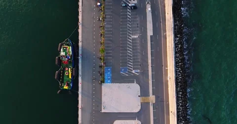 Windy Day Visible Water Current Pier Design Construction Modern Top Down Drone 스톡 동영상 289414926
