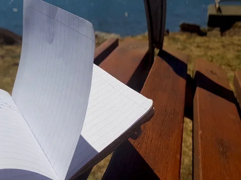 Windy day by the water with an empty book Stock Footage