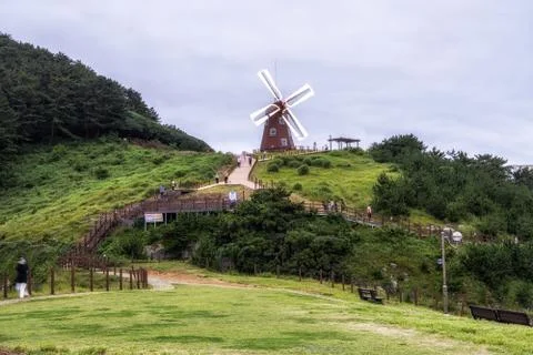Windy hills windmill Stock Photos