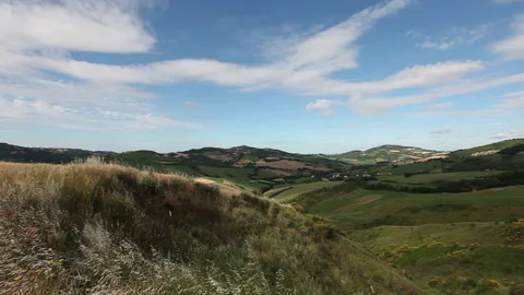 Windy hilly landscape pan Stock Footage 148484851