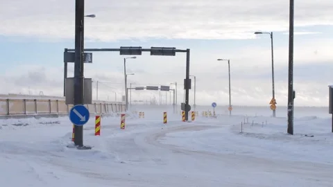 Windy landscape during snow storm, Riutunkari Oulu Finland Stock Footage 329150388