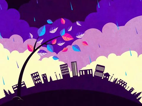 Windy landscape with tree grunge Stock-Illustration