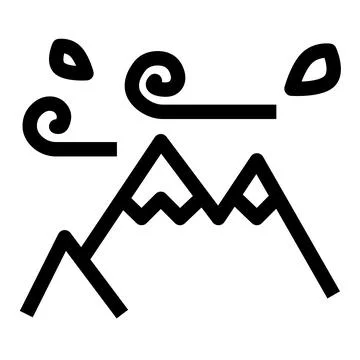 Windy multiple peak mountain outline icon Stock Illustration
