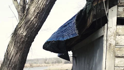 Windy No Trespassing Shack  Stock Footage 199085698