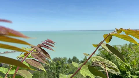 Windy panoramic view of Lake Balaton from Tihany peninsula. The image represents Stock Footage 336812919