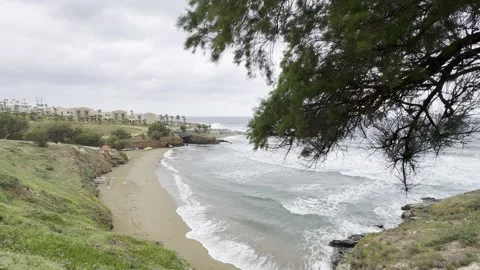 Windy Sea and Cliffs – Panormos Beach, Crete – 4K Stock Video Stock Footage 308368680