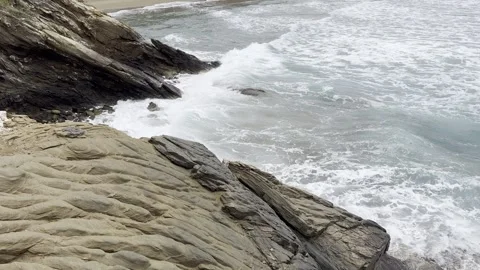 Windy Sea and Cliffs – Panormos Beach, Crete – 4K Stock Video Stock Footage 308368770