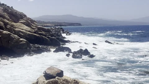 Windy Sea and Cliffs – Panormos Beach, Crete – 4K Stock Video Stock Footage 308369149