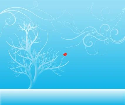 Windy Snow With a Red Bird Stock Illustration