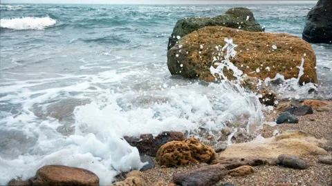 Windy spring day on the rocky shore of the Black Sea. Stock Footage 104899823
