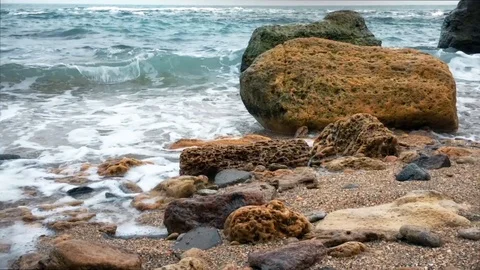 Windy spring day on the rocky shore of the Black Sea. Stock Footage 104900610