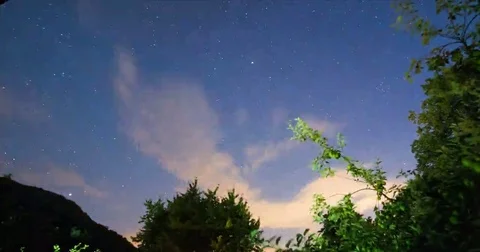 Windy Sunset Clouds Motion. Beautiful NightTime Starry Night Sky Timelapse Stock Footage 69102794
