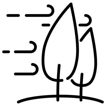 Windy Trees Line Icon Vector with Editable Stroke Stock Illustration