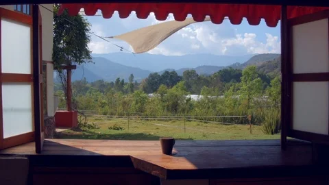 Windy Valley View From Ranch House Window Stock Footage 93750577