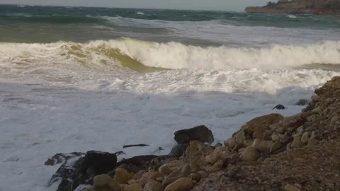 Windy Waves in Crete Greece Stock Footage 329618417