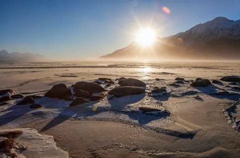 Windy Winter Sunset Stock Photos