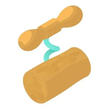 Wine accessory icon isometric vector. Corkscrew with wooden handle and wine cork Stock Illustration