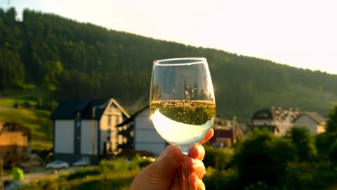 Wine against the background of mountains. Selective focus. Stock Footage 263896010