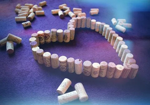 Wine and Champaign Corks in a heart pattern. Stock Photos