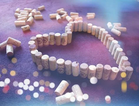 Wine and Champaign Corks in a heart pattern. Stock Photos