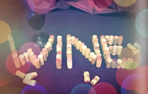 Wine and Champaign Corks spelling WINE Foto stock
