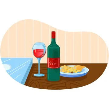 Wine and cheese served on table flat vector Stock Illustration