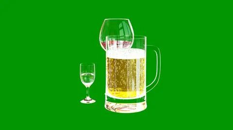 Wine and drinks rendered isolated on green Stock Illustration