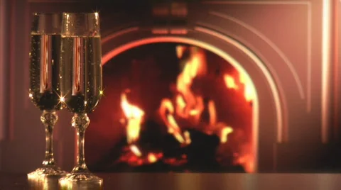 Wine and fireplace 3 Stock Footage