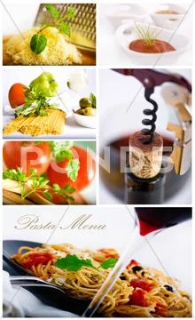 Wine and pasta collage Stock Illustration