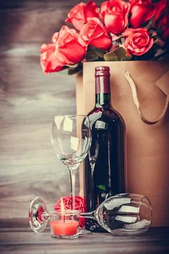 Wine and roses rustic Foto stock