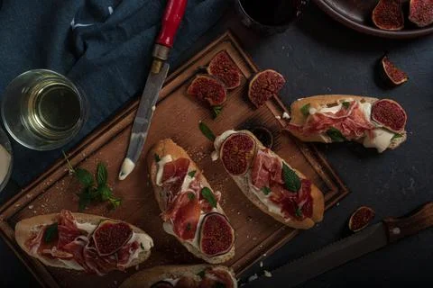 Wine and Tapas with ham Photos