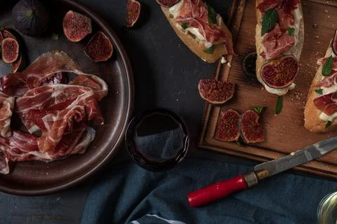 Wine and Tapas with ham 写真素材