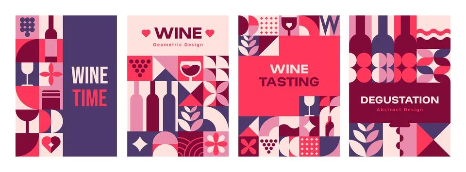 Wine and winery geometric pattern posters Stockillustratie