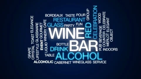 Wine bar animated word cloud, text design animation. Stock Footage