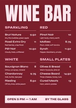 Wine bar menu in wine red and blush pink Illustrazione stock