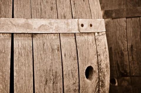 Wine barrel in cellar Foto stock