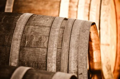 Wine barrel in cellar Stock Photos