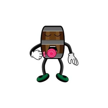 Wine barrel character with candy vector design illustration Stock Illustration
