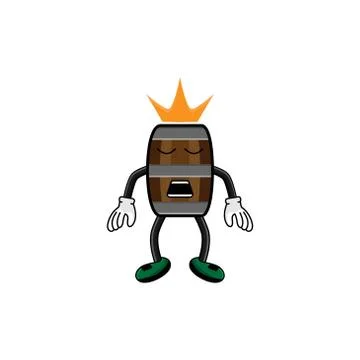 Wine barrel character with crown vector design illustration Stock Illustration