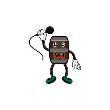 Wine barrel character with microphone vector design illustration 스톡 일러스트