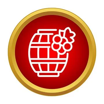 Wine barrel with grapes producing fermented alcohol icon Stock Illustration