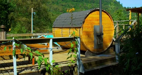 Wine barrel sauna 스톡 동영상 140282544