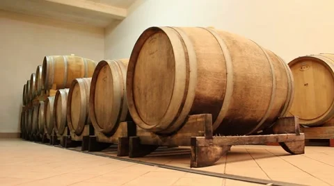 Wine barrels in the cellar Stock Footage 47146774