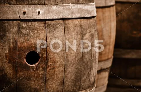 Wine barrels in cellar Stock Photos