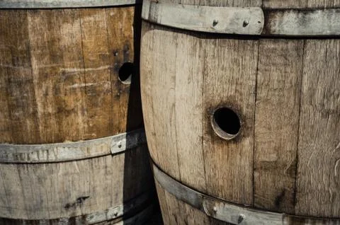 Wine barrels in a cellar Foto stock