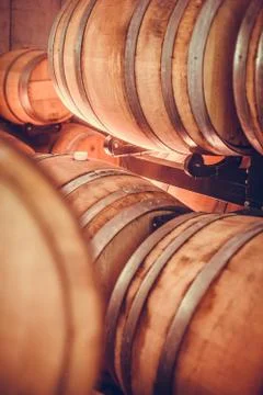 Wine barrels in cellar Stock Photos