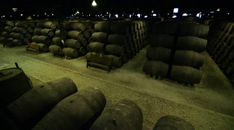 Wine barrels in storehouse Stock-Footage 34415019