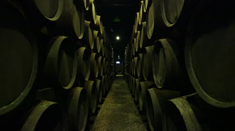 Wine barrels in storehouse Stock-Footage 34416204