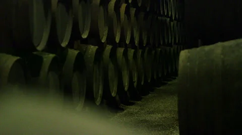 Wine barrels in storehouse Video stock 34435010