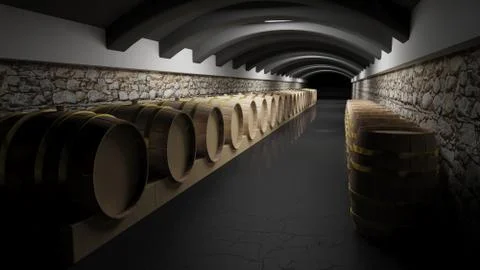Wine barrels in a wine cellar Ilustración de archivo